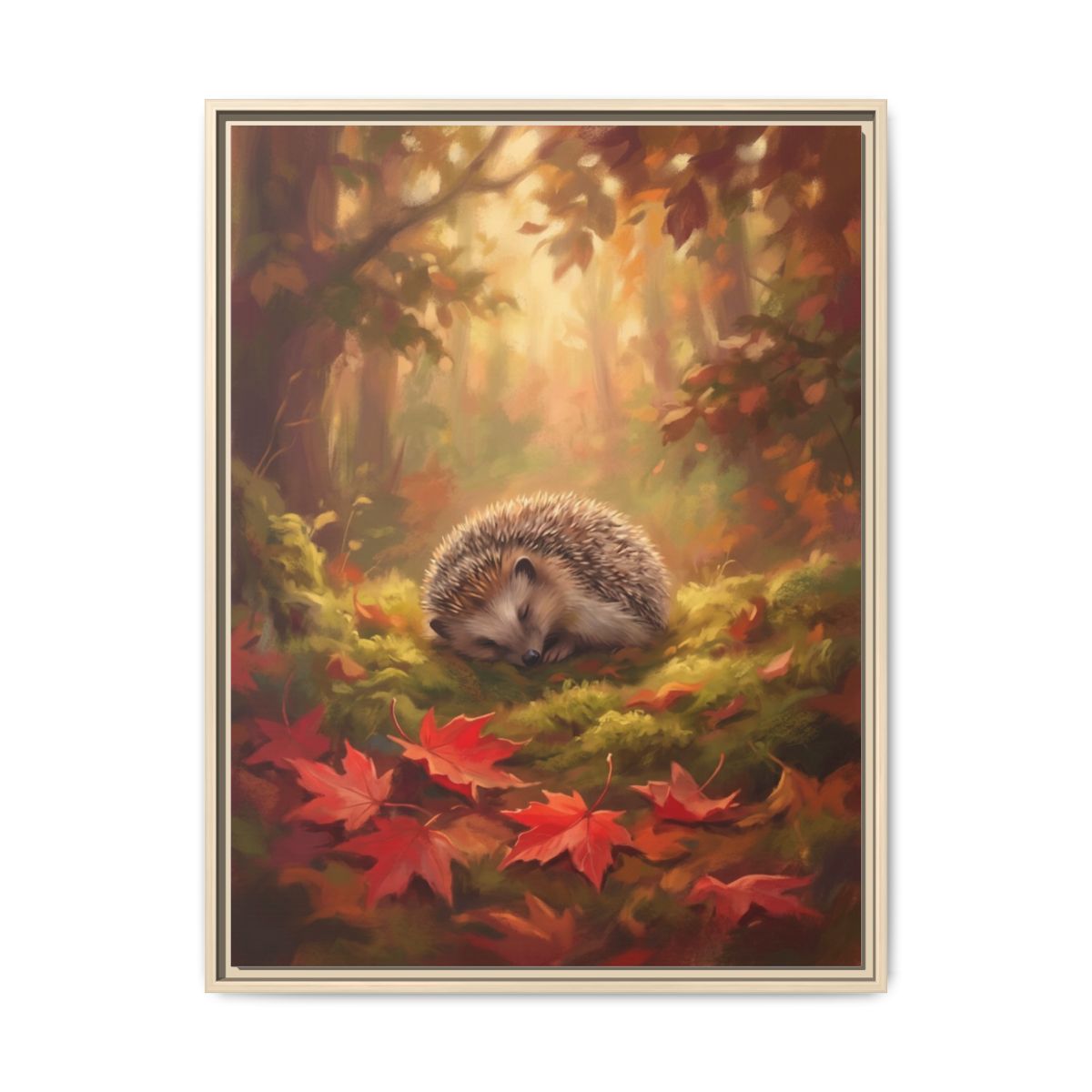 Hedgehog Canvas Wall Art | Sleeping Hedgehog Autumn Forest Painting | Framed Canvas Print, Ready to Hang — Thumbnail 5