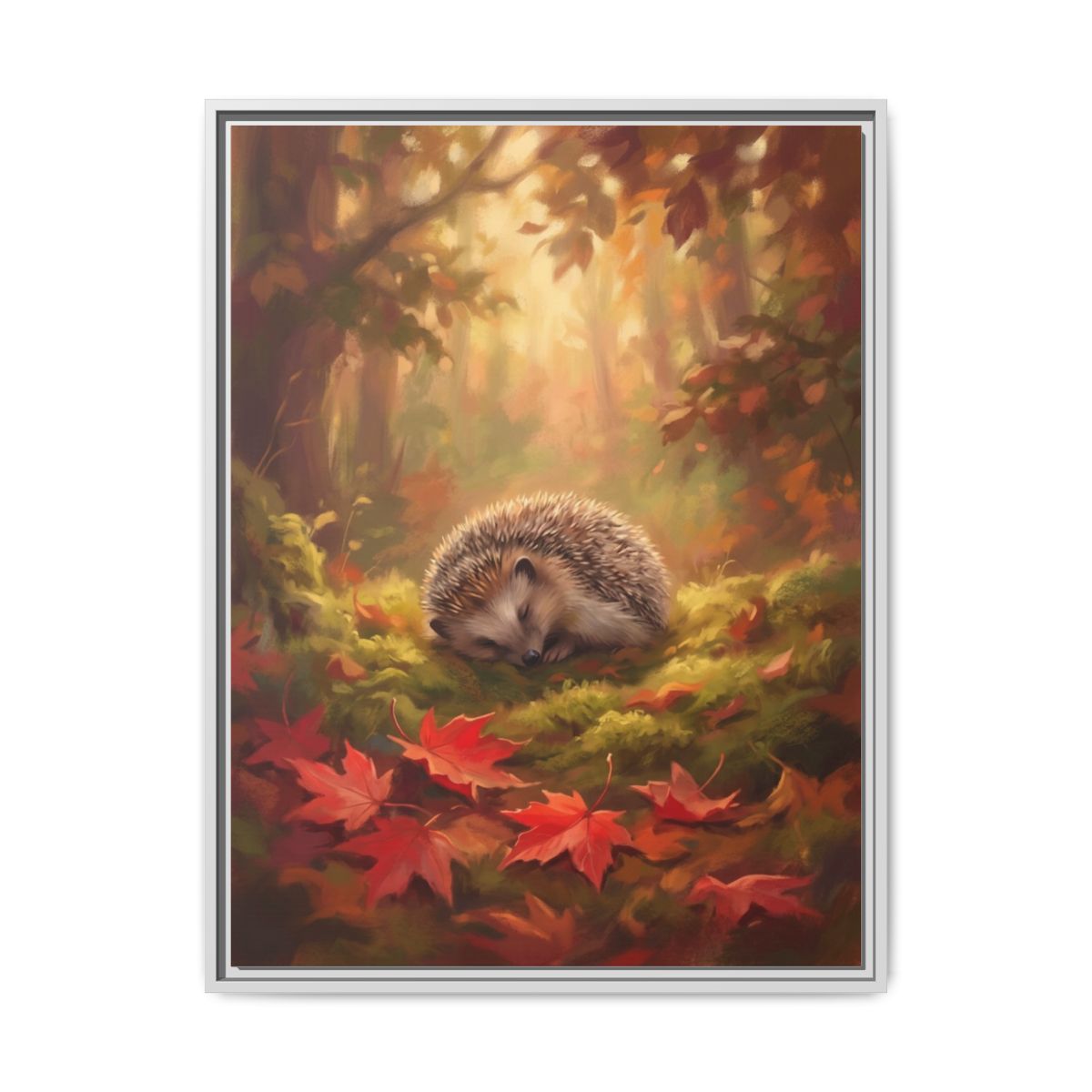 Hedgehog Canvas Wall Art | Sleeping Hedgehog Autumn Forest Painting | Framed Canvas Print, Ready to Hang — Thumbnail 4