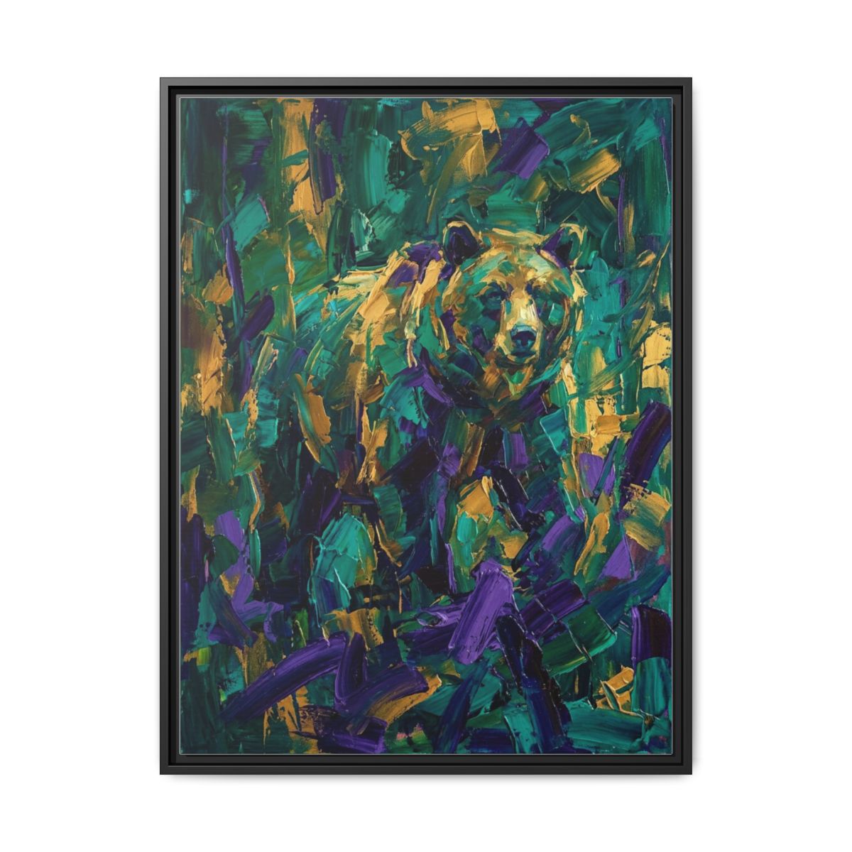 Bear Canvas Wall Art | Abstract Grizzly Bear Emerald Gold Painting | Framed Canvas Print, Ready to Hang — Thumbnail 2
