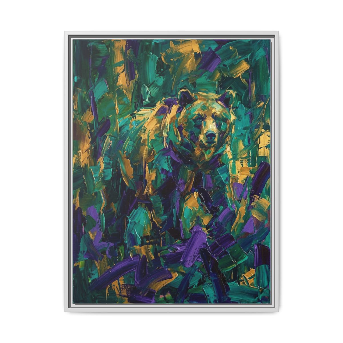 Bear Canvas Wall Art | Abstract Grizzly Bear Emerald Gold Painting | Framed Canvas Print, Ready to Hang — Thumbnail 4
