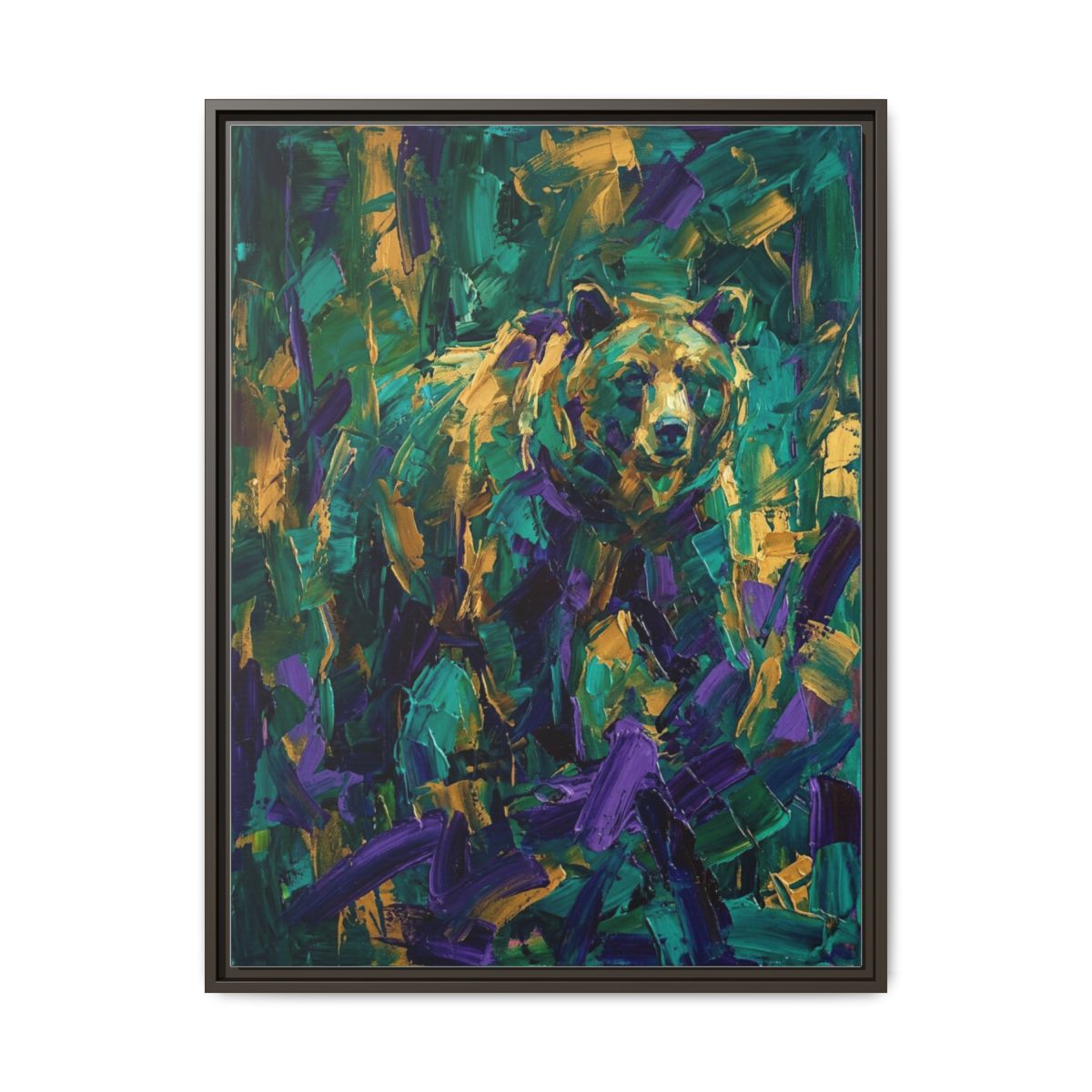 Bear Canvas Wall Art | Abstract Grizzly Bear Emerald Gold Painting | Framed Canvas Print, Ready to Hang — Thumbnail 3