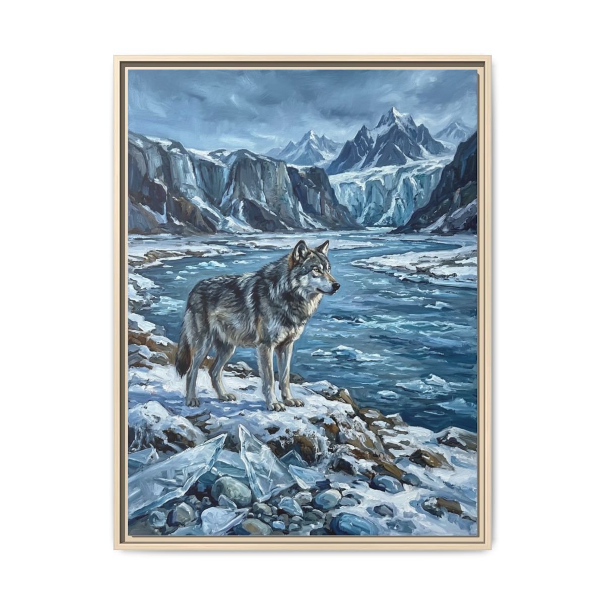 Wolf Canvas Wall Art | Grey Wolf Glacier Mountains Wildlife Painting | Framed Canvas Print, Ready to Hang — Thumbnail 5