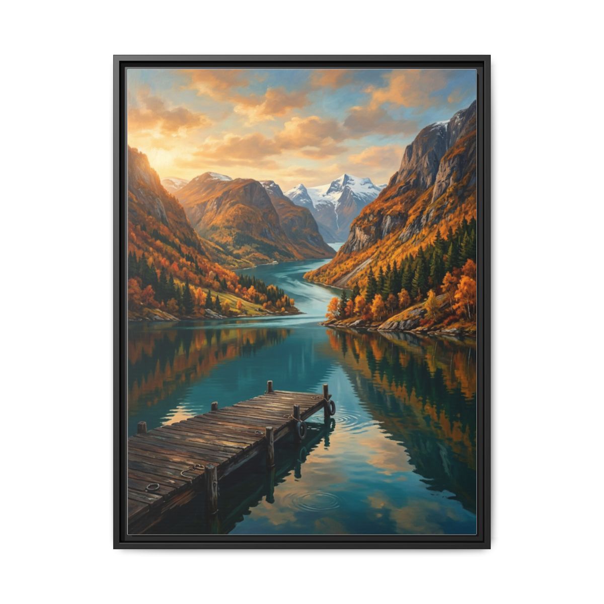 Landscape Canvas Wall Art | Norwegian Fjord Mountain Painting | Framed Canvas Print, Ready to Hang — Thumbnail 2