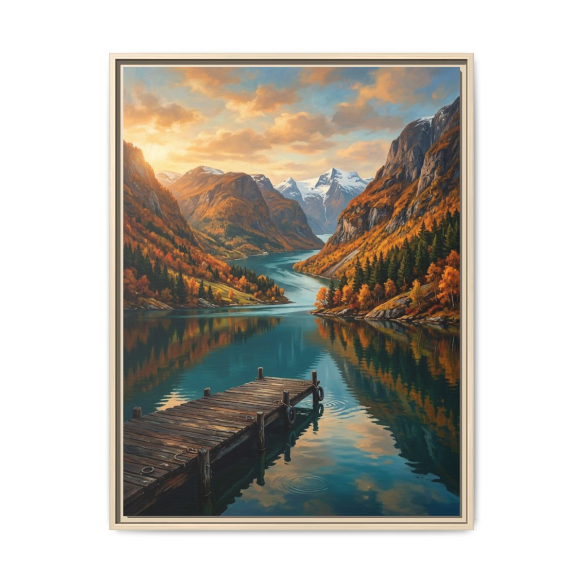 Landscape Canvas Wall Art | Norwegian Fjord Mountain Painting | Framed Canvas Print, Ready to Hang — Thumbnail 5