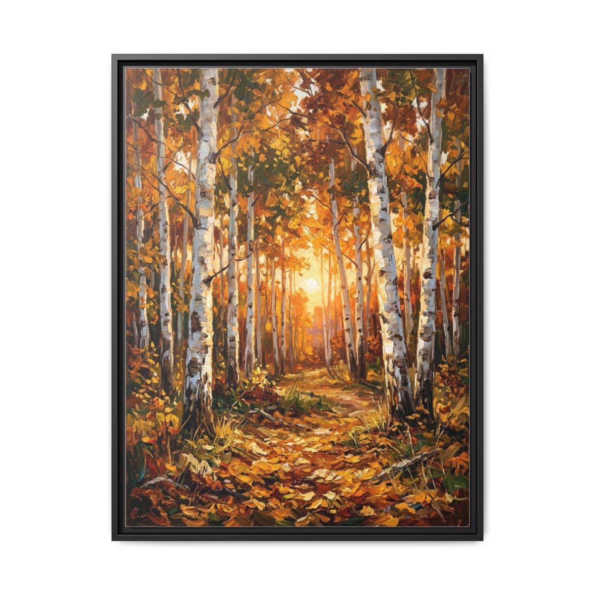 Birch Forest Canvas Wall Art | Autumn Trees Oil Painting | Framed Canvas Print, Ready to Hang — Thumbnail 2