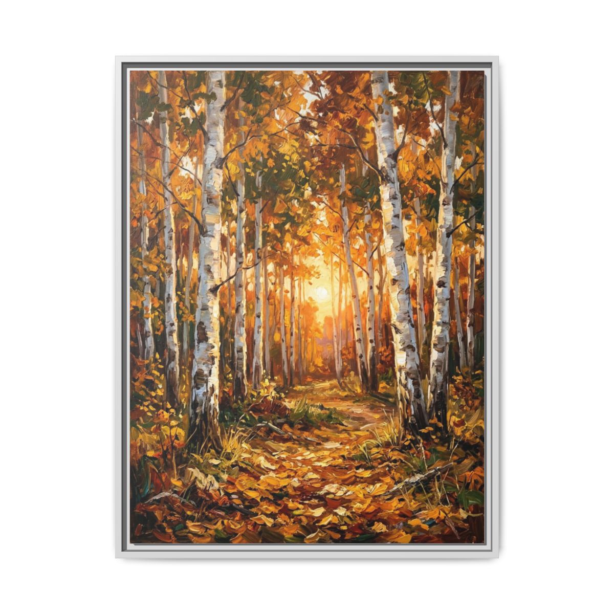 Birch Forest Canvas Wall Art | Autumn Trees Oil Painting | Framed Canvas Print, Ready to Hang — Thumbnail 4