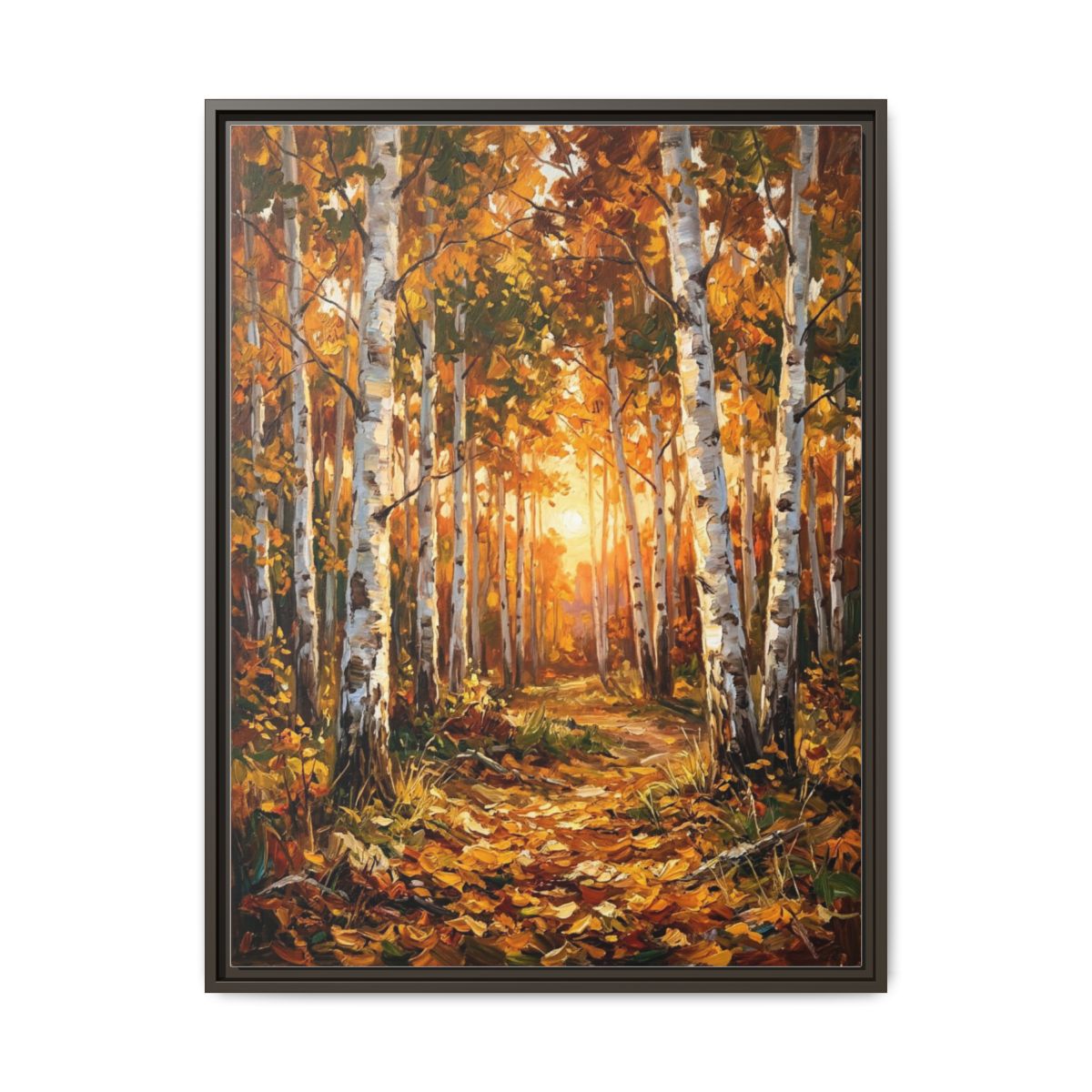 Birch Forest Canvas Wall Art | Autumn Trees Oil Painting | Framed Canvas Print, Ready to Hang — Thumbnail 3