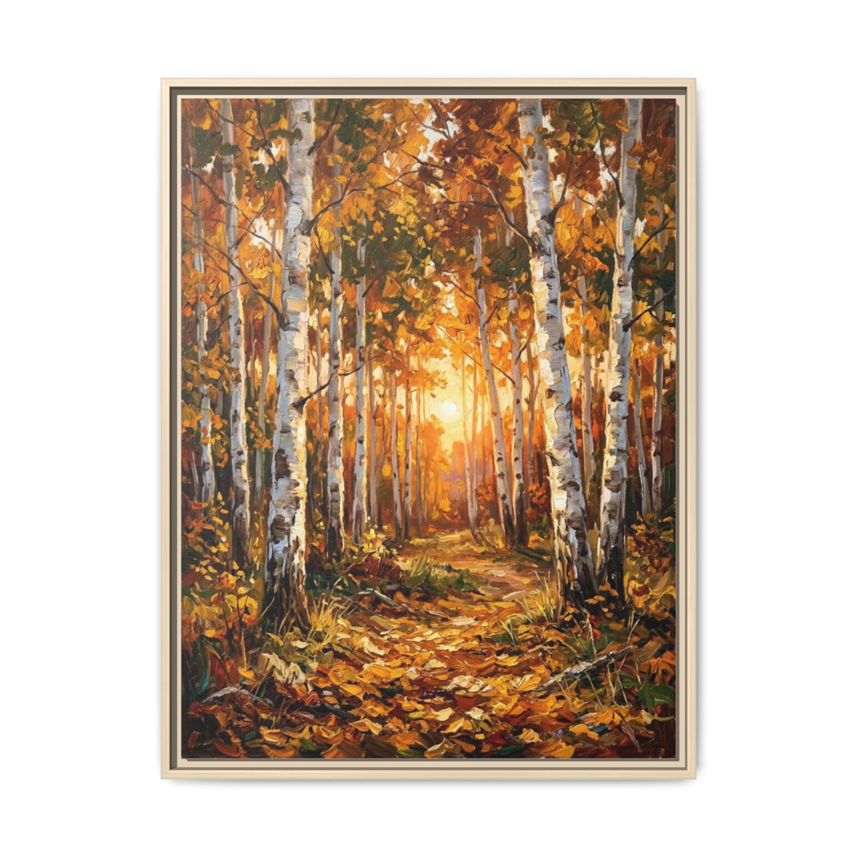 Birch Forest Canvas Wall Art | Autumn Trees Oil Painting | Framed Canvas Print, Ready to Hang — Thumbnail 5