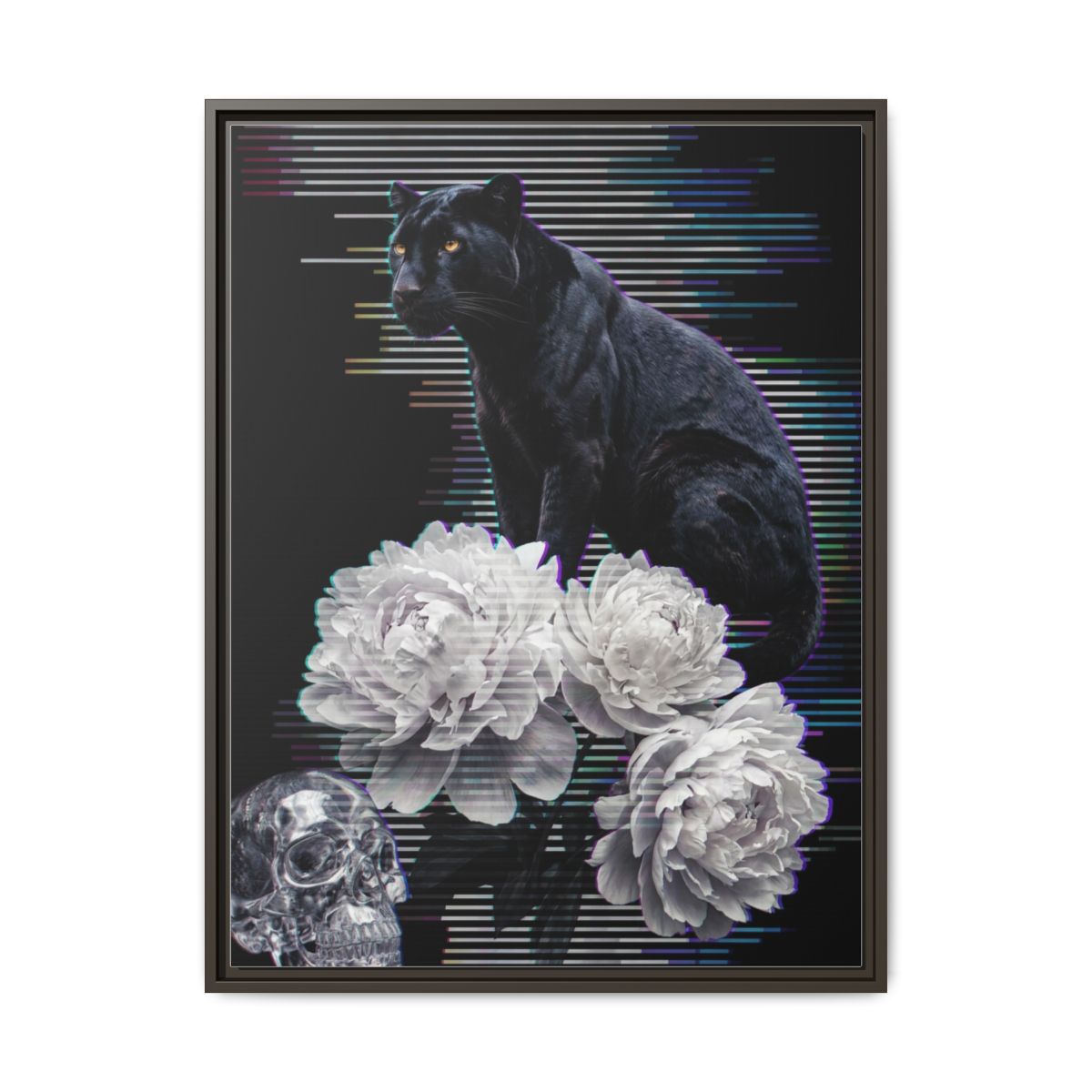 Black Panther Glitch Art Canvas Print | Gothic Vaporwave Wall Art | Dark Floral Framed Canvas | Cyan Moody Bedroom Decor — Thumbnail 3