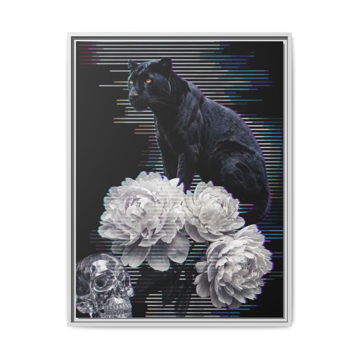 Black Panther Glitch Art Canvas Print | Gothic Vaporwave Wall Art | Dark Floral Framed Canvas | Cyan Moody Bedroom Decor — Thumbnail 4
