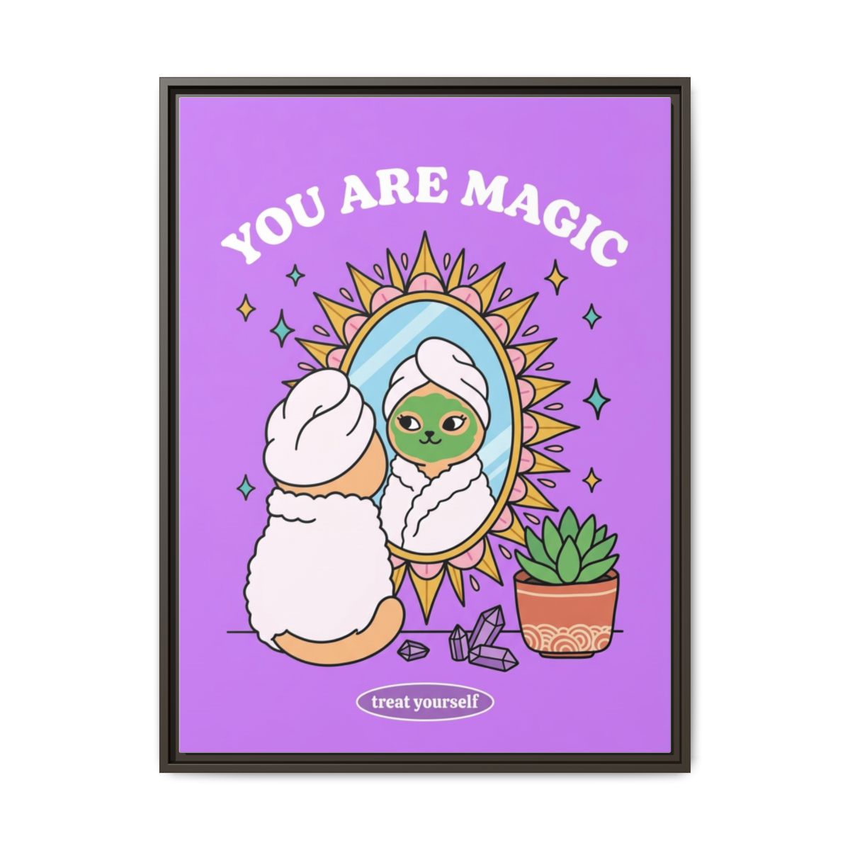 Kawaii Cat Self Care Canvas Print | You Are Magic Wall Art | Lavender Bedroom Decor | Cute Dorm Room Framed Canvas Art — Thumbnail 3