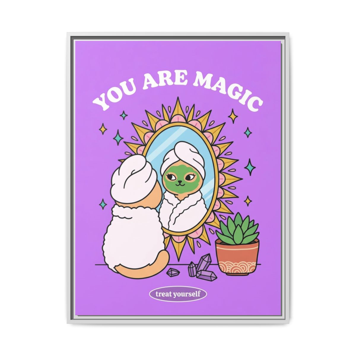 Kawaii Cat Self Care Canvas Print | You Are Magic Wall Art | Lavender Bedroom Decor | Cute Dorm Room Framed Canvas Art — Thumbnail 4