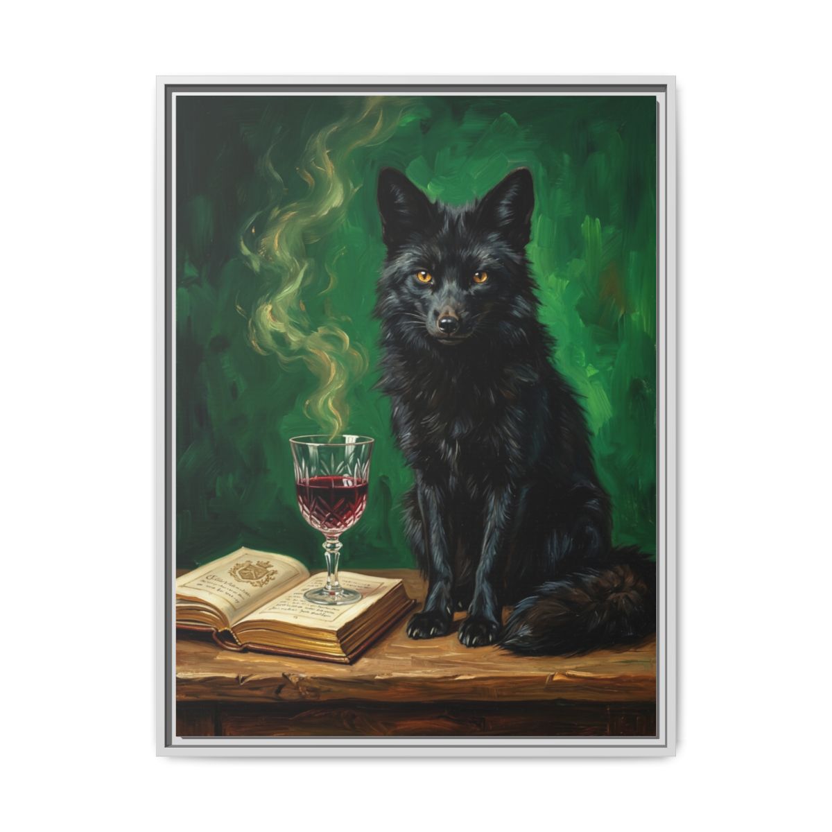 Black Fox Oil Painting Canvas Print | Dark Academia Wall Art | Emerald Green Framed Canvas | Moody Animal Art Decor — Thumbnail 4
