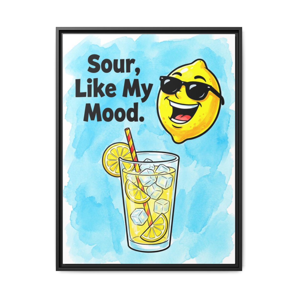 Sour Like My Mood Lemon Canvas Print | Funny Kitchen Wall Art | Citrus Blue Framed Canvas | Bold Bar Cart Decor Art — Thumbnail 2