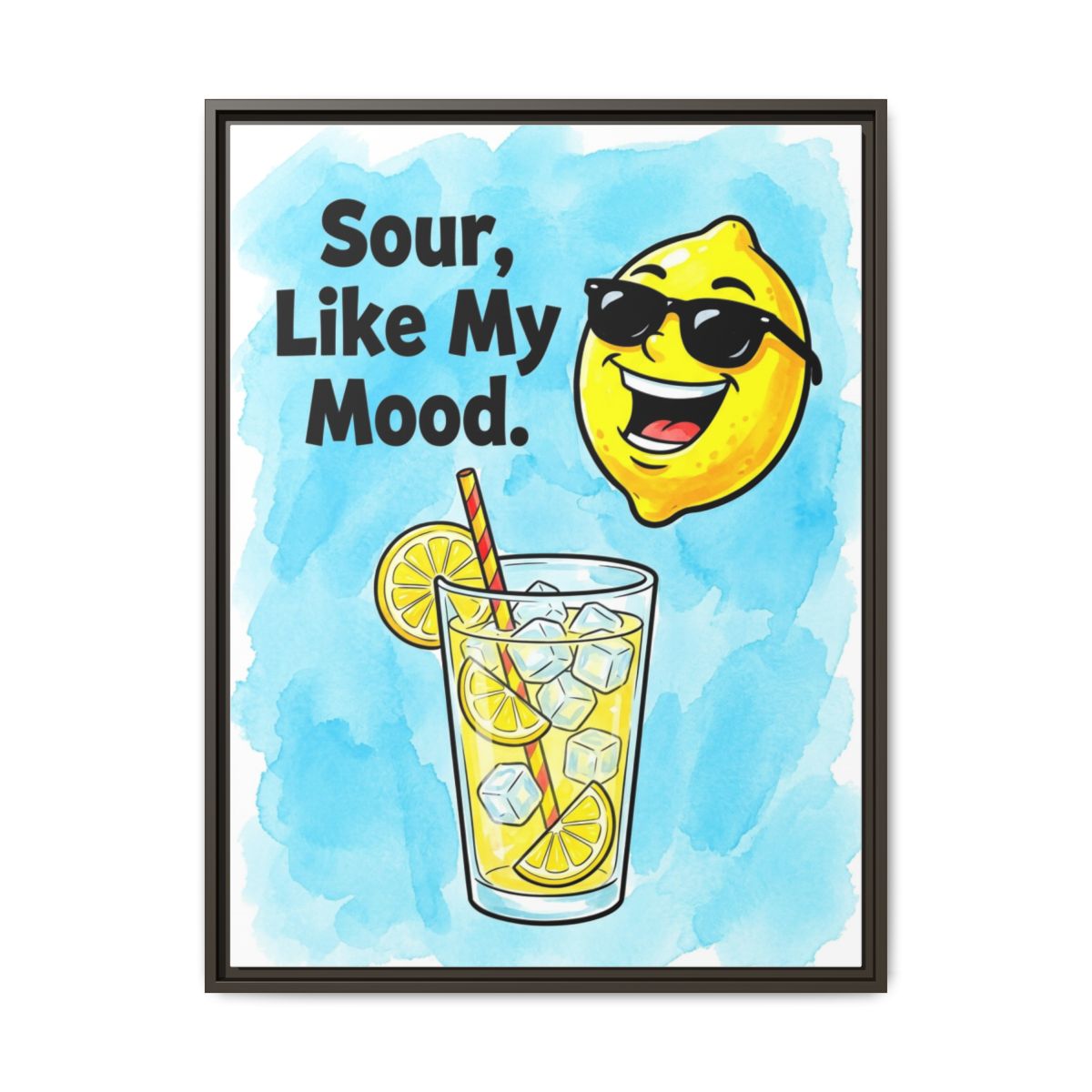 Sour Like My Mood Lemon Canvas Print | Funny Kitchen Wall Art | Citrus Blue Framed Canvas | Bold Bar Cart Decor Art — Thumbnail 3