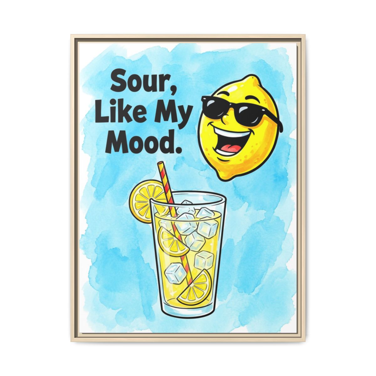 Sour Like My Mood Lemon Canvas Print | Funny Kitchen Wall Art | Citrus Blue Framed Canvas | Bold Bar Cart Decor Art — Thumbnail 5