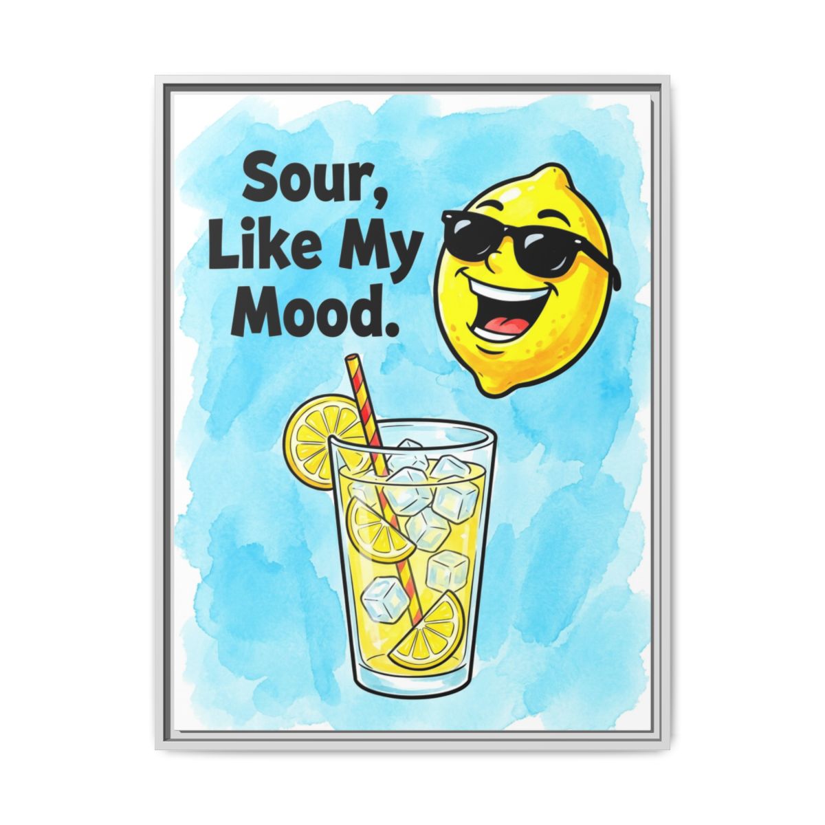 Sour Like My Mood Lemon Canvas Print | Funny Kitchen Wall Art | Citrus Blue Framed Canvas | Bold Bar Cart Decor Art — Thumbnail 4