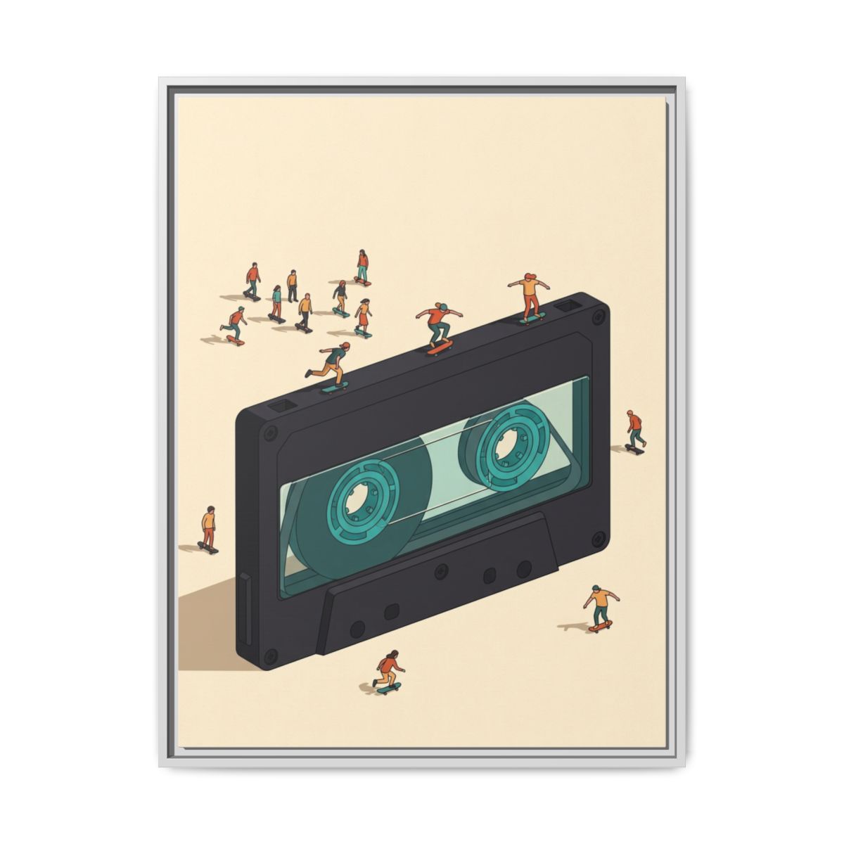 Giant Cassette Tape Art Canvas Print | Surreal Y2K Wall Art | Music Lover Framed Canvas | Charcoal Teal Retro Illustration — Thumbnail 4