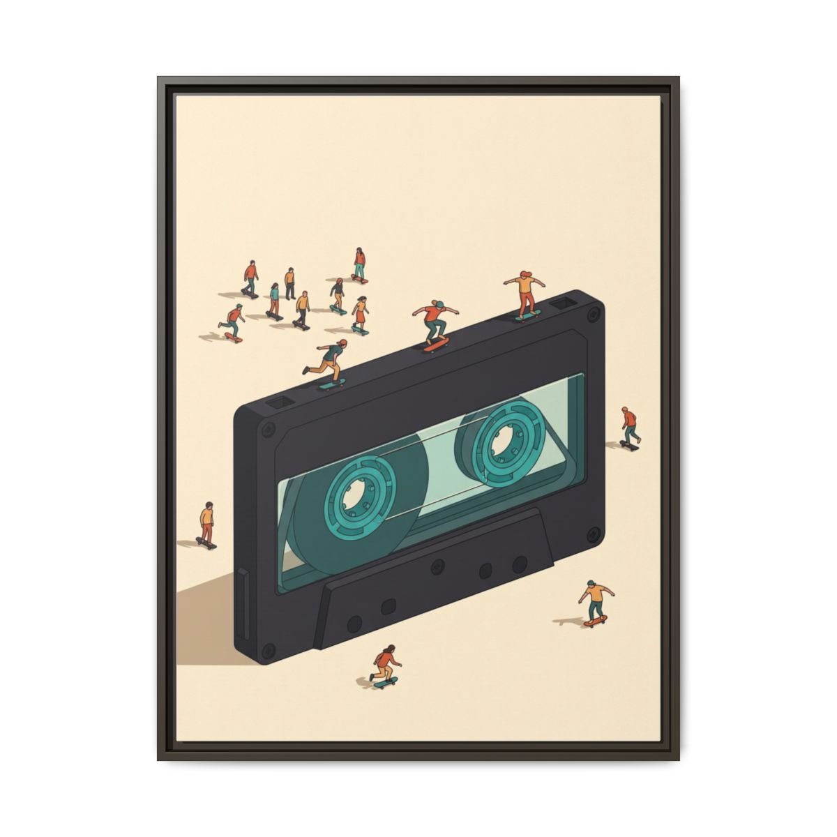 Giant Cassette Tape Art Canvas Print | Surreal Y2K Wall Art | Music Lover Framed Canvas | Charcoal Teal Retro Illustration — Thumbnail 3