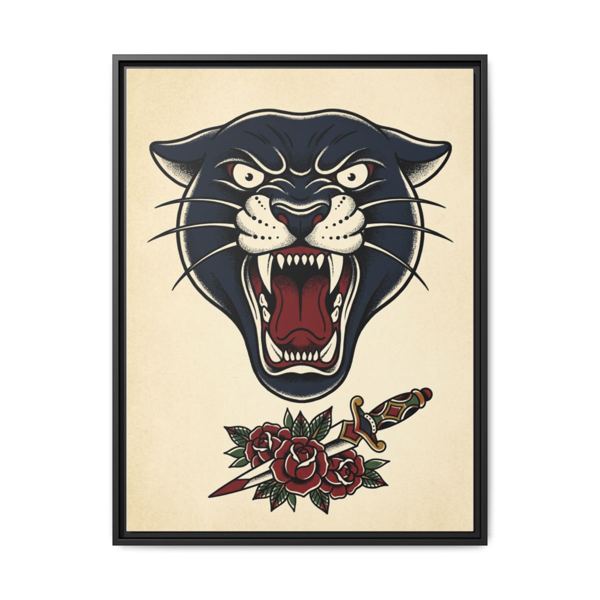 Tattoo Flash Panther Art Canvas Print | Traditional American Old School Wall Art | Bold Navy Black Masculine Decor — Thumbnail 2