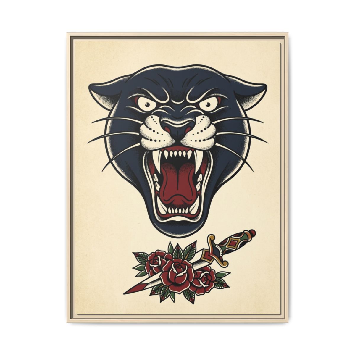 Tattoo Flash Panther Art Canvas Print | Traditional American Old School Wall Art | Bold Navy Black Masculine Decor — Thumbnail 5