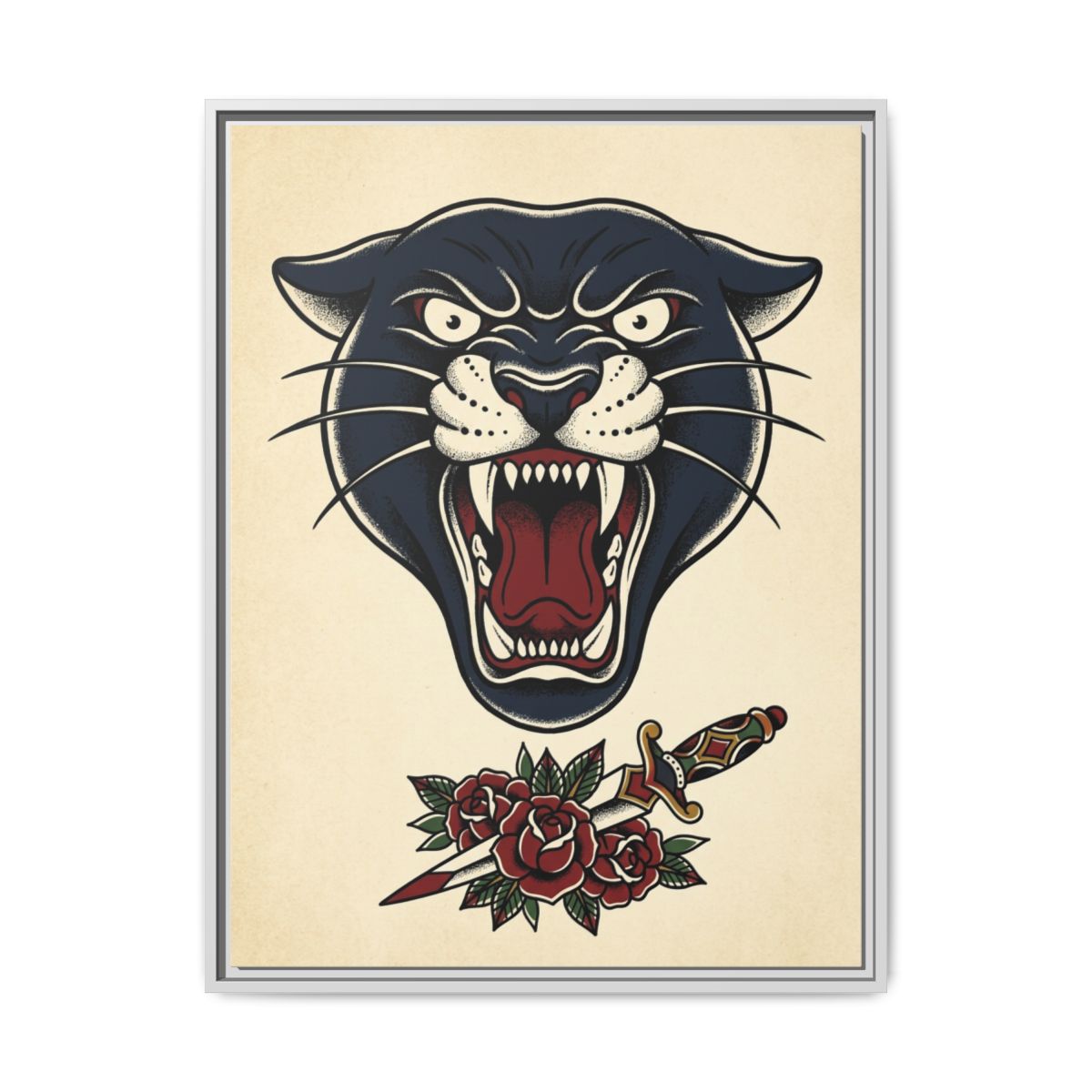 Tattoo Flash Panther Art Canvas Print | Traditional American Old School Wall Art | Bold Navy Black Masculine Decor — Thumbnail 4