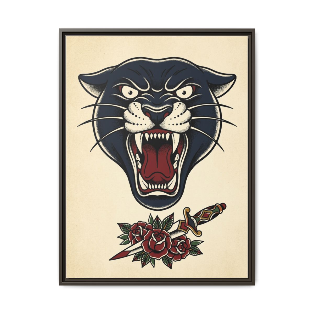 Tattoo Flash Panther Art Canvas Print | Traditional American Old School Wall Art | Bold Navy Black Masculine Decor — Thumbnail 3