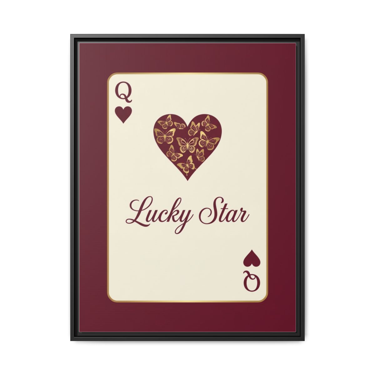 Coquette Lucky Star Playing Card Canvas Print | Burgundy Gold Butterfly Art | Feminine Bedroom Wall Decor — Thumbnail 2