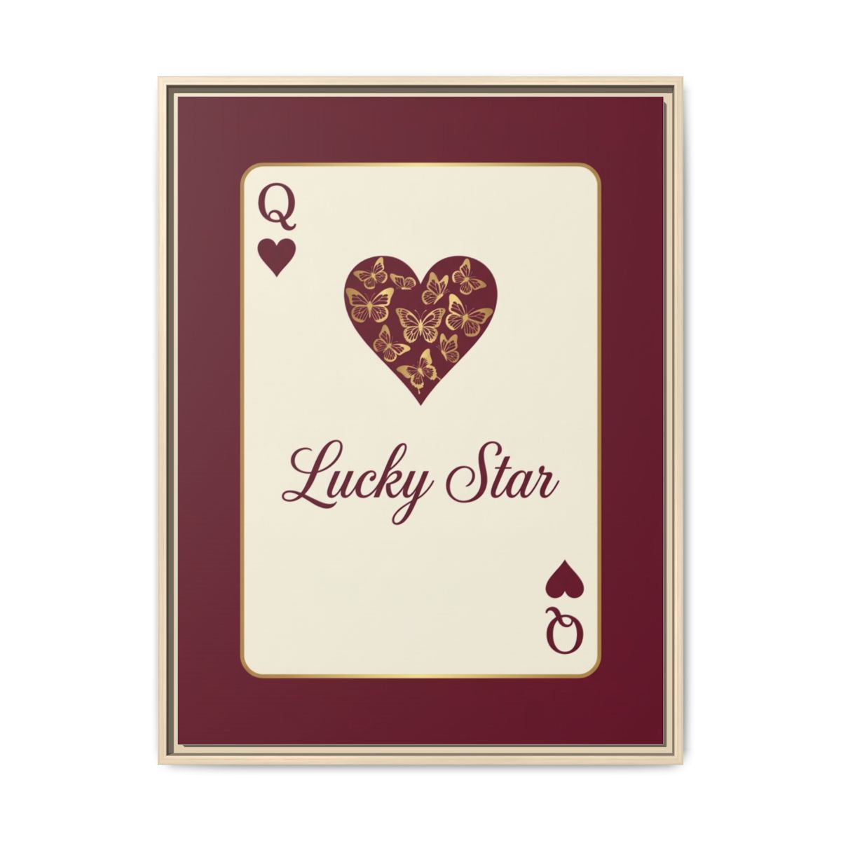 Coquette Lucky Star Playing Card Canvas Print | Burgundy Gold Butterfly Art | Feminine Bedroom Wall Decor — Thumbnail 5