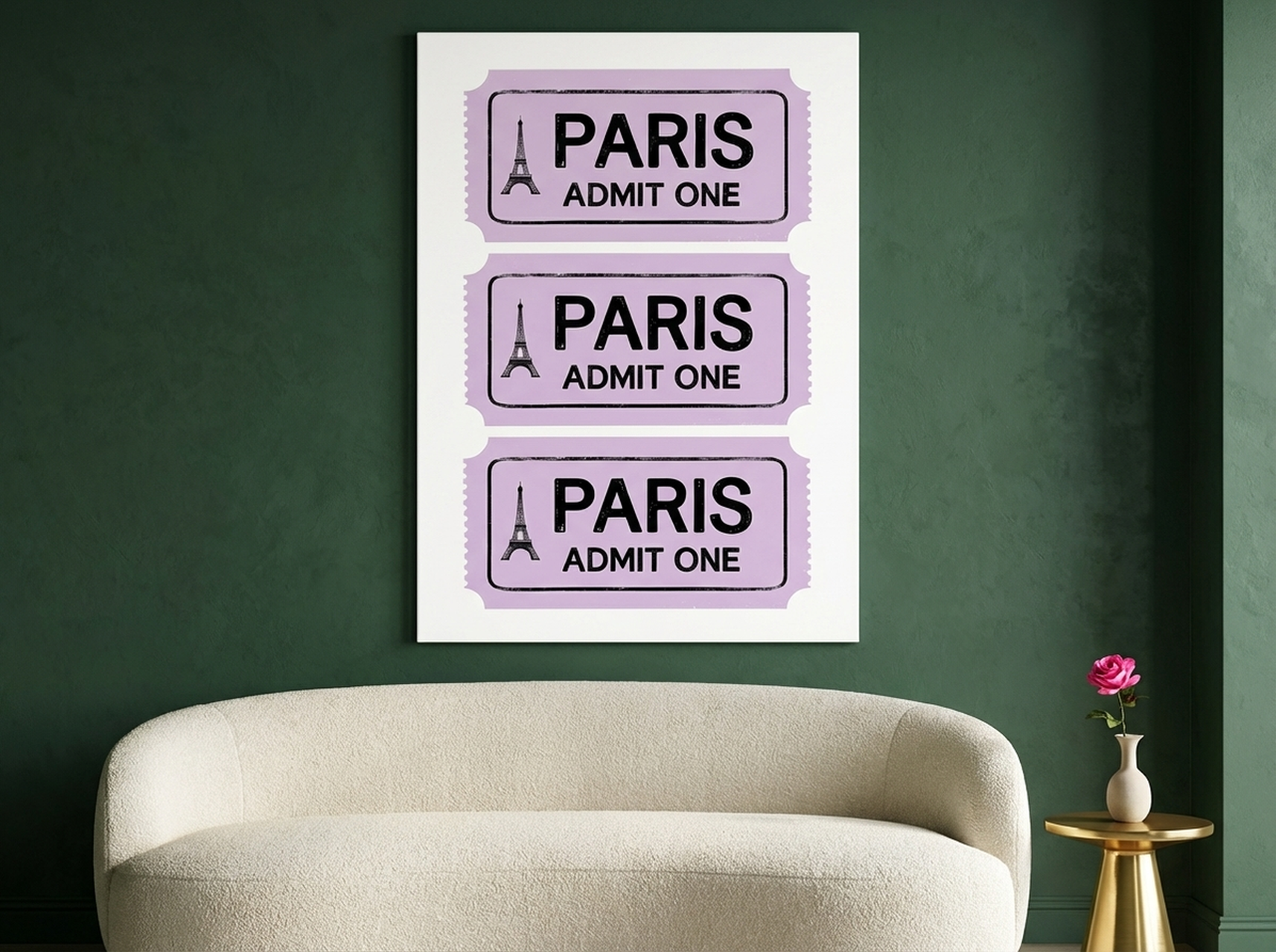 Paris Admit One Retro Ticket Canvas Print | Lavender Wall Art | Eiffel Tower Cute Travel Decor