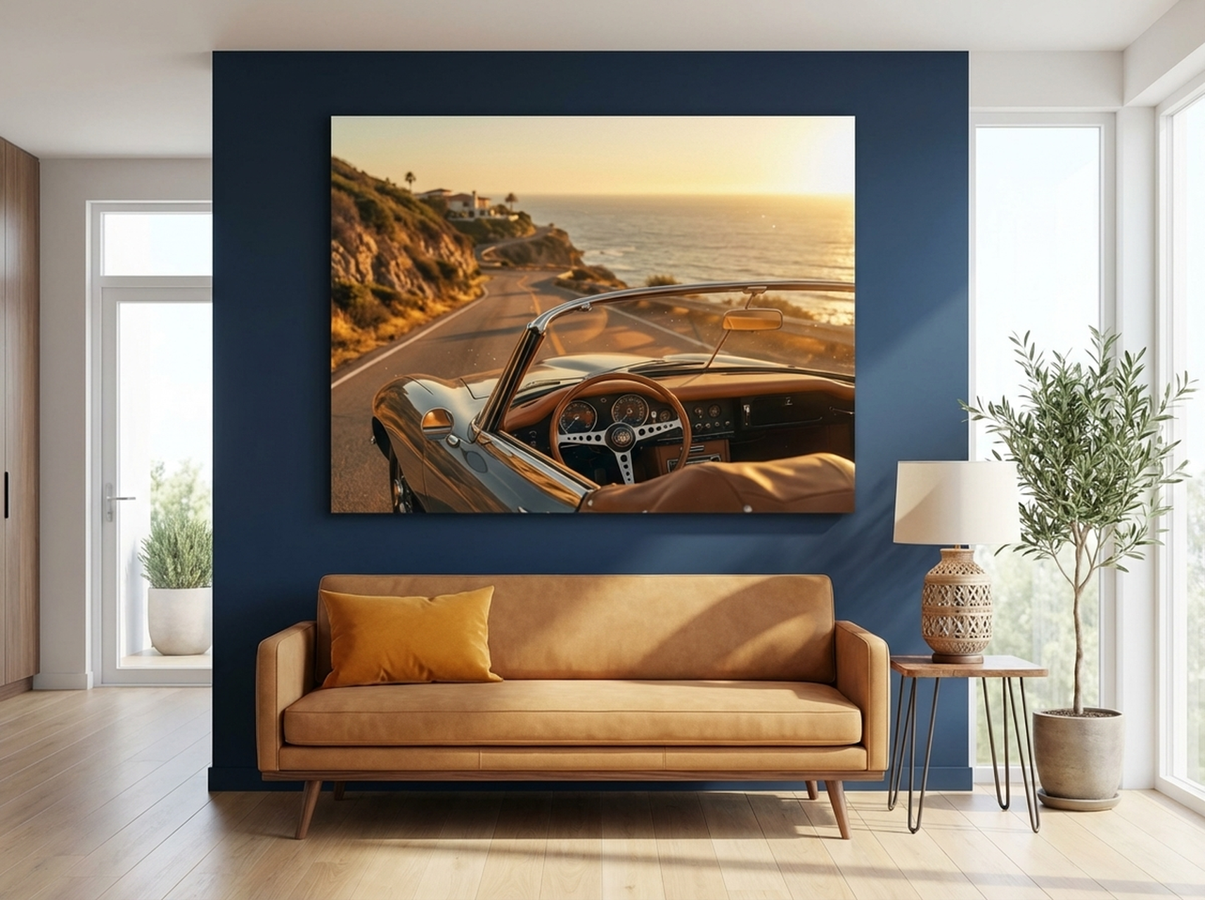 Cote d'Azur Vintage Convertible Canvas Print | Amber Gold Coastal Wall Art | Old Money Travel Photography Decor