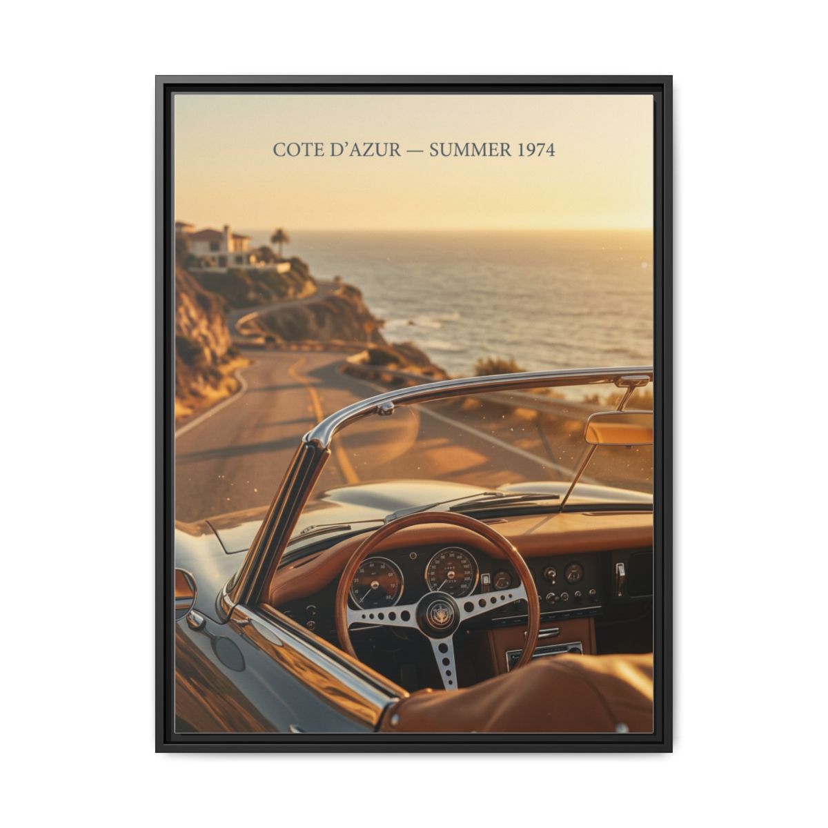 Cote d'Azur Vintage Convertible Canvas Print | Amber Gold Coastal Wall Art | Old Money Travel Photography Decor - alternate view
