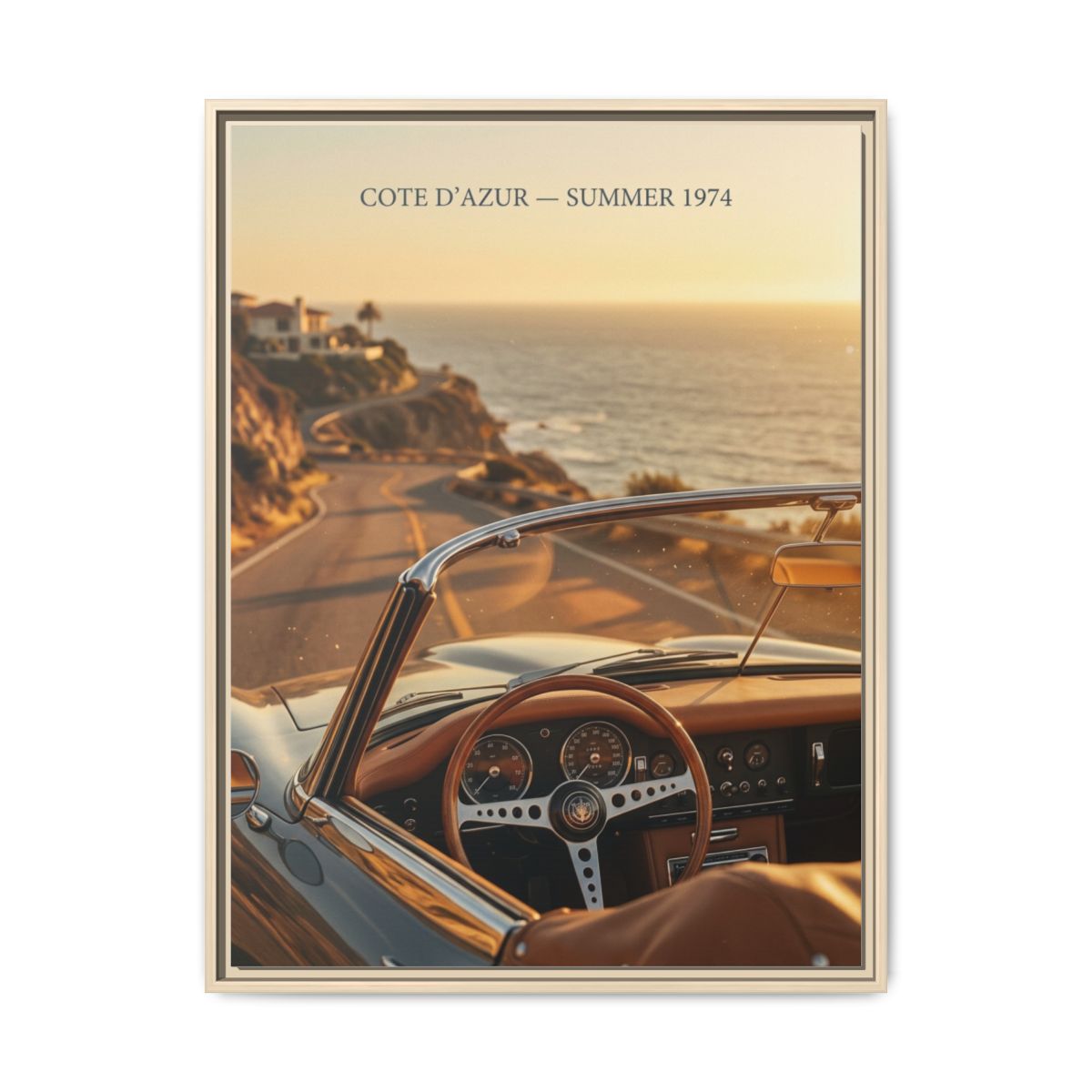 Cote d'Azur Vintage Convertible Canvas Print | Amber Gold Coastal Wall Art | Old Money Travel Photography Decor — Thumbnail 5