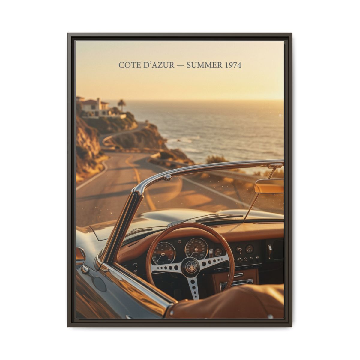 Cote d'Azur Vintage Convertible Canvas Print | Amber Gold Coastal Wall Art | Old Money Travel Photography Decor — Thumbnail 3
