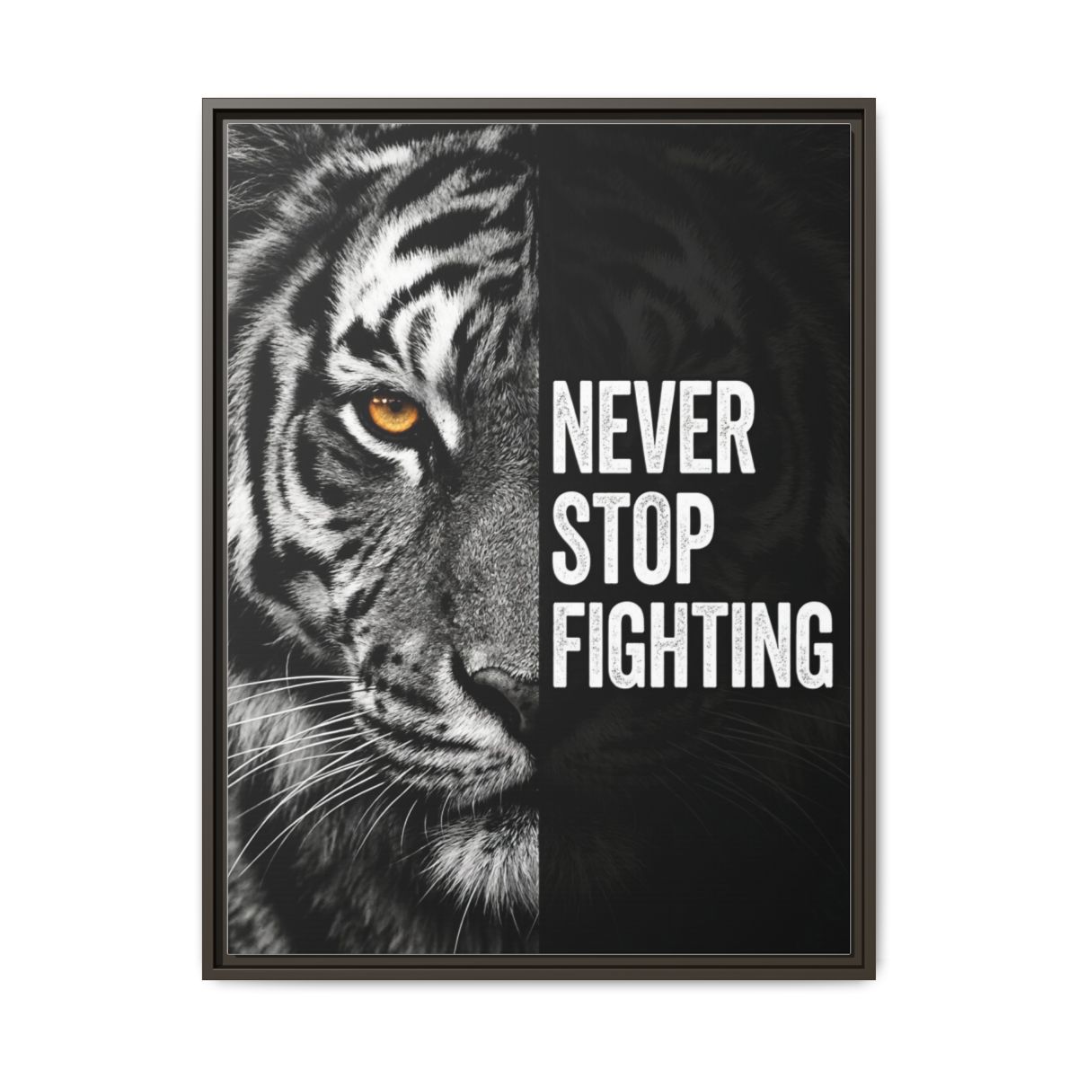 Tiger Canvas Wall Art | Tiger Face Close Up Photography Print Black Amber | Framed Canvas, Ready to Hang — Thumbnail 3