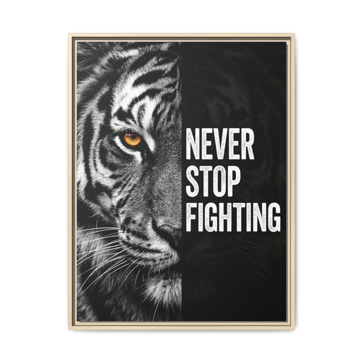 Tiger Canvas Wall Art | Tiger Face Close Up Photography Print Black Amber | Framed Canvas, Ready to Hang — Thumbnail 5