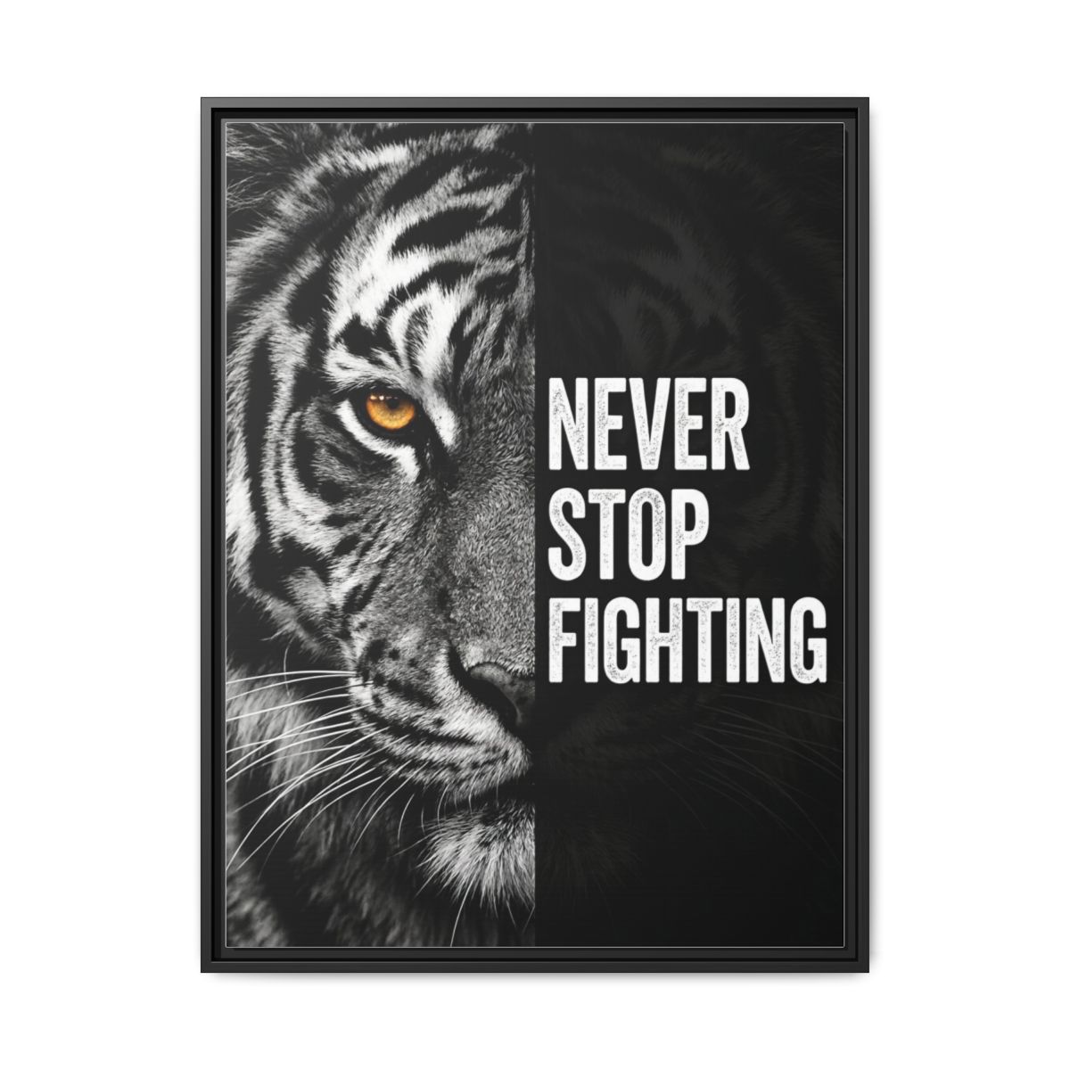 Tiger Canvas Wall Art | Tiger Face Close Up Photography Print Black Amber | Framed Canvas, Ready to Hang — Thumbnail 2