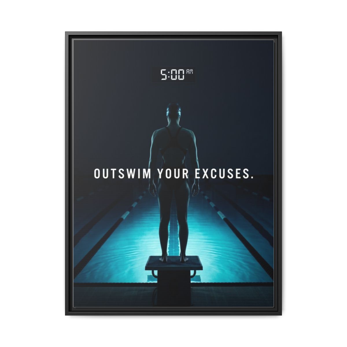 Swimming Canvas Wall Art | Swimmer at Dawn Photography Print Navy Aqua | Framed Canvas, Ready to Hang — Thumbnail 2