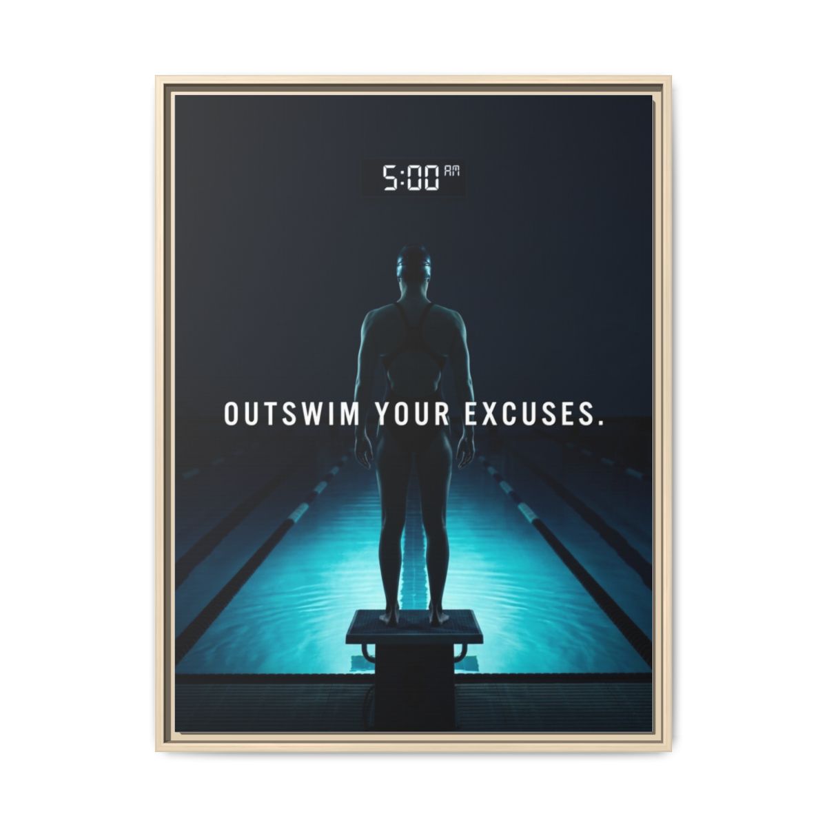 Swimming Canvas Wall Art | Swimmer at Dawn Photography Print Navy Aqua | Framed Canvas, Ready to Hang — Thumbnail 5