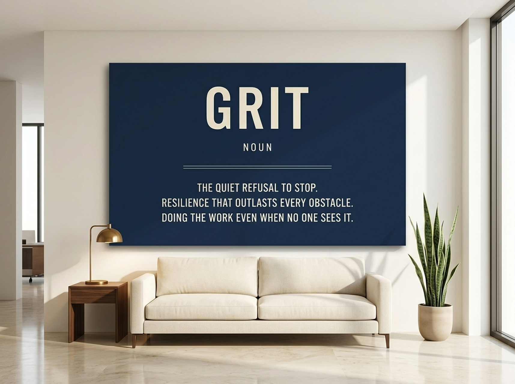Motivational Canvas Wall Art | Grit Definition Typography Print | Navy Cream Framed Canvas, Ready to Hang