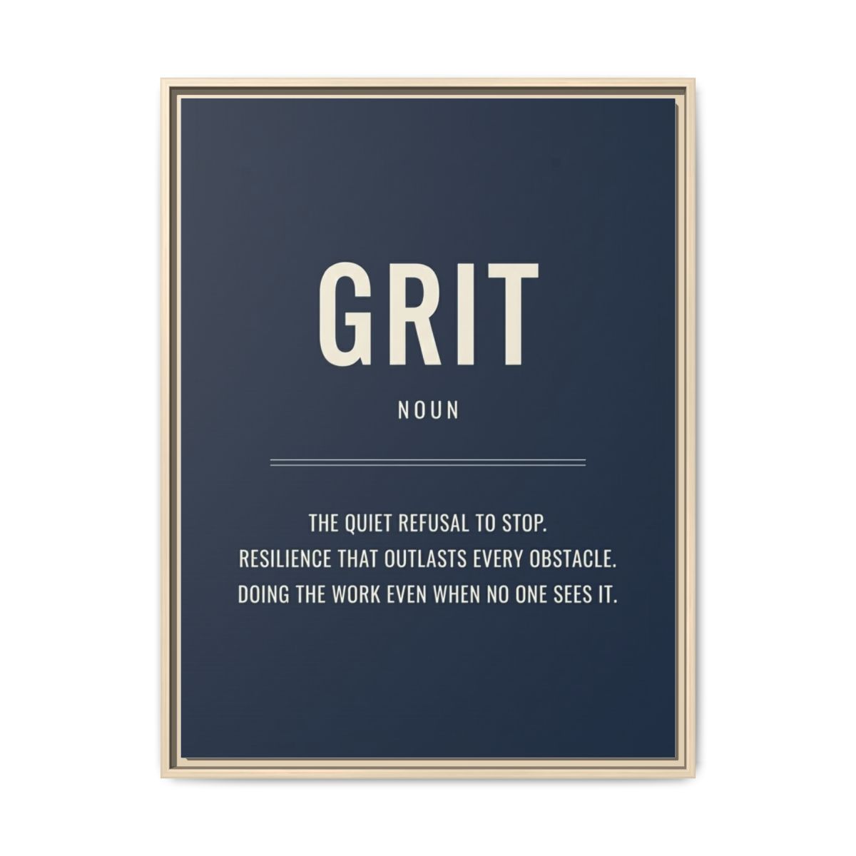 Motivational Canvas Wall Art | Grit Definition Typography Print | Navy Cream Framed Canvas, Ready to Hang — Thumbnail 5
