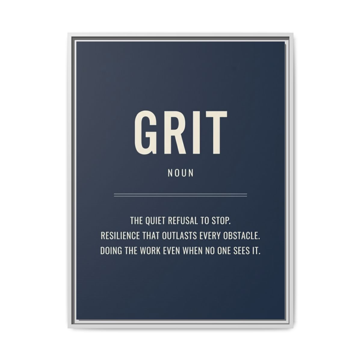 Motivational Canvas Wall Art | Grit Definition Typography Print | Navy Cream Framed Canvas, Ready to Hang — Thumbnail 4