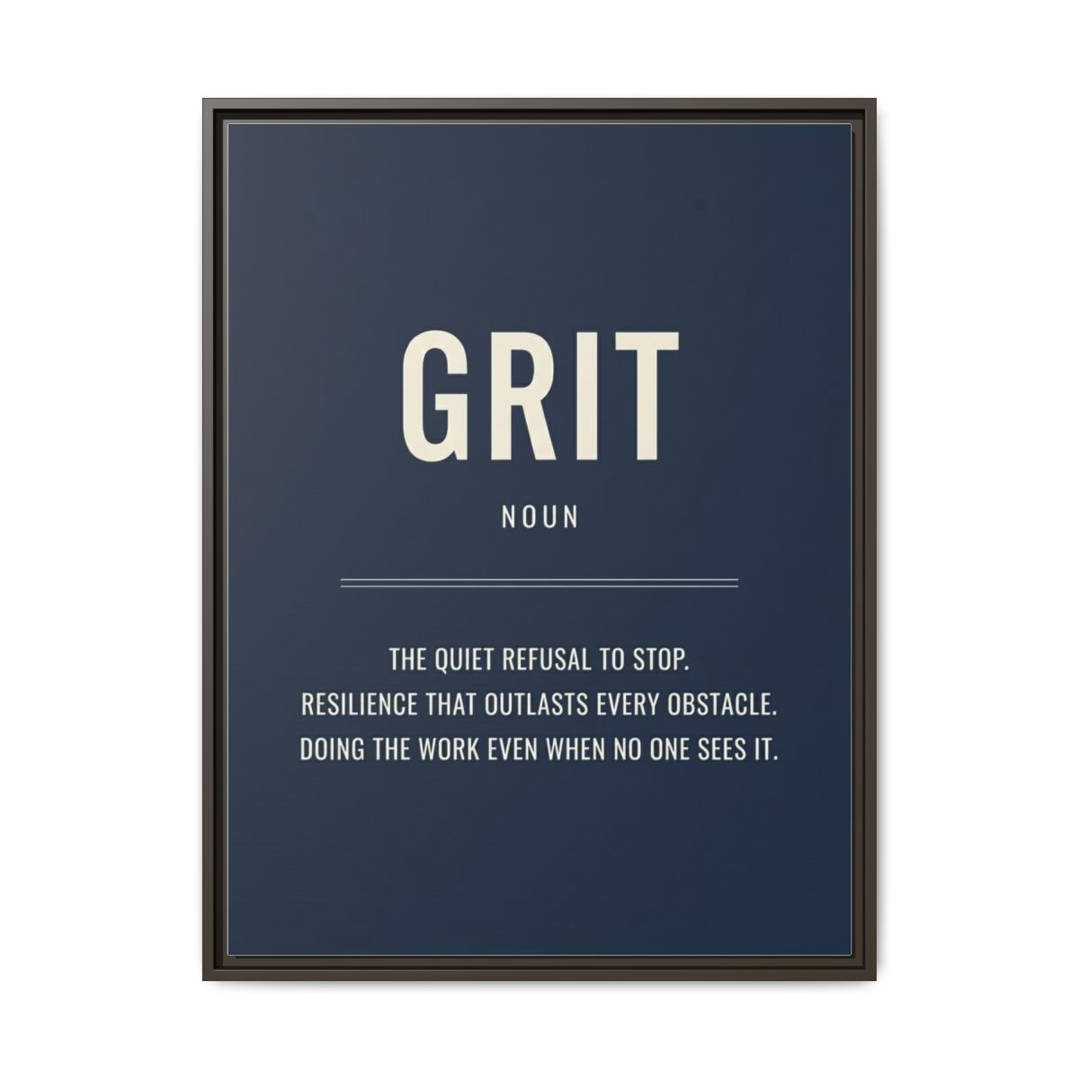 Motivational Canvas Wall Art | Grit Definition Typography Print | Navy Cream Framed Canvas, Ready to Hang — Thumbnail 3