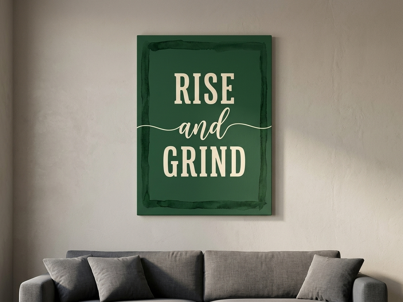 Motivational Canvas Wall Art | Rise and Grind Typography Print | Forest Green Framed Canvas, Ready to Hang