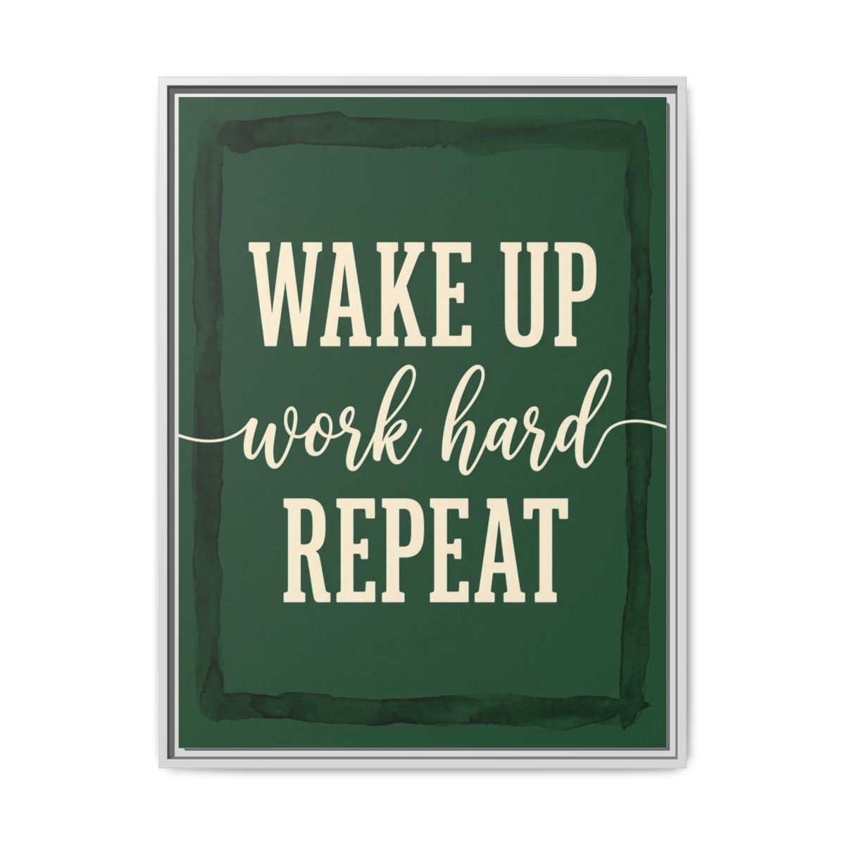Motivational Canvas Wall Art | Rise and Grind Typography Print | Forest Green Framed Canvas, Ready to Hang — Thumbnail 4