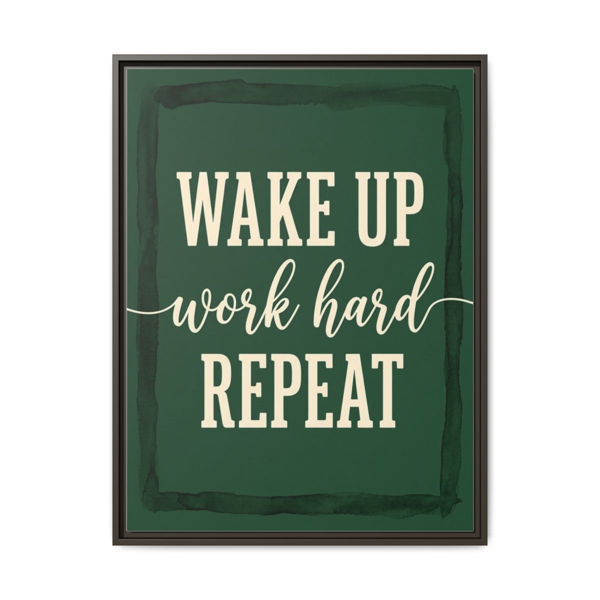 Motivational Canvas Wall Art | Rise and Grind Typography Print | Forest Green Framed Canvas, Ready to Hang — Thumbnail 3