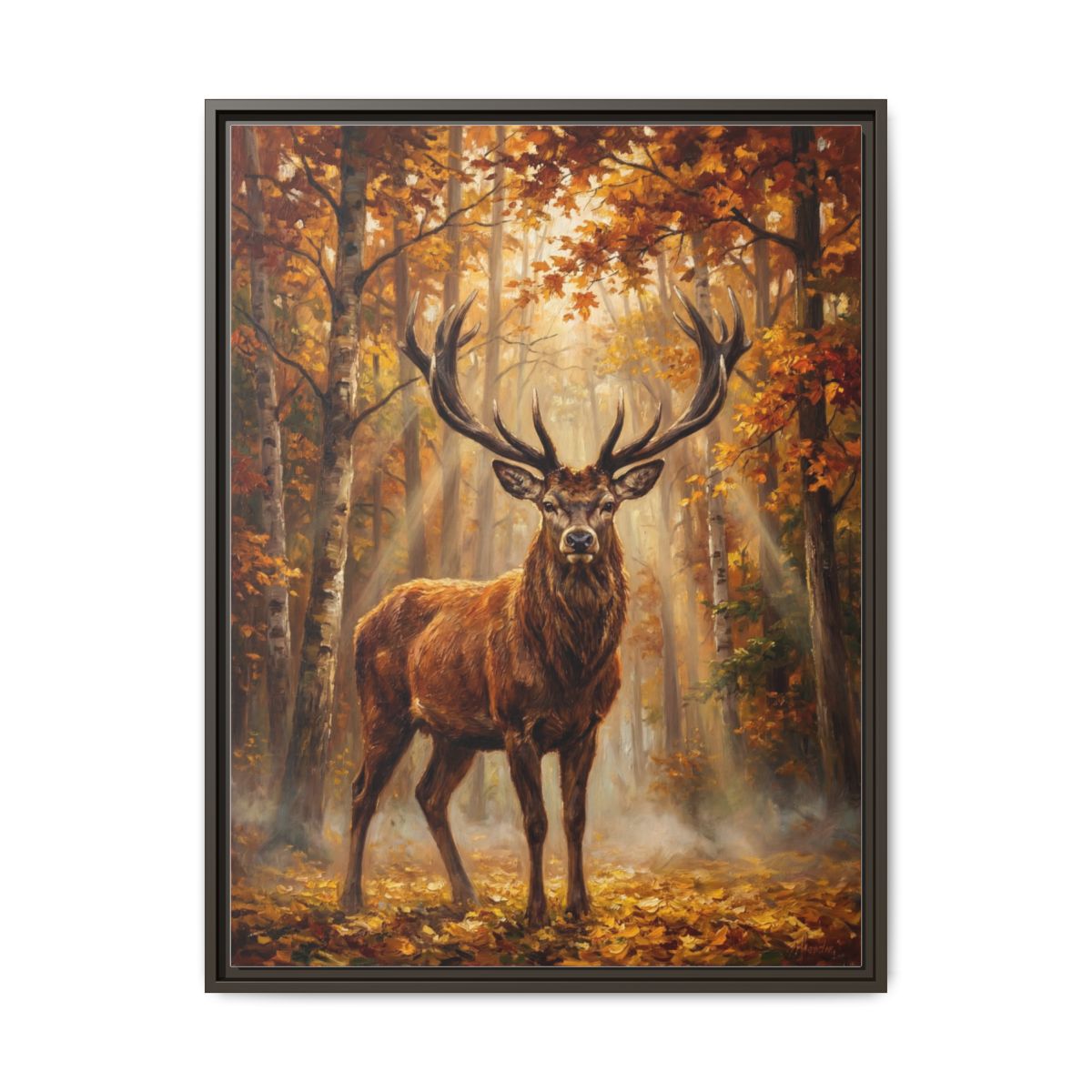 Deer Stag Canvas Wall Art | Autumn Forest Wildlife Oil Painting | Living Room Nature Decor — Thumbnail 3