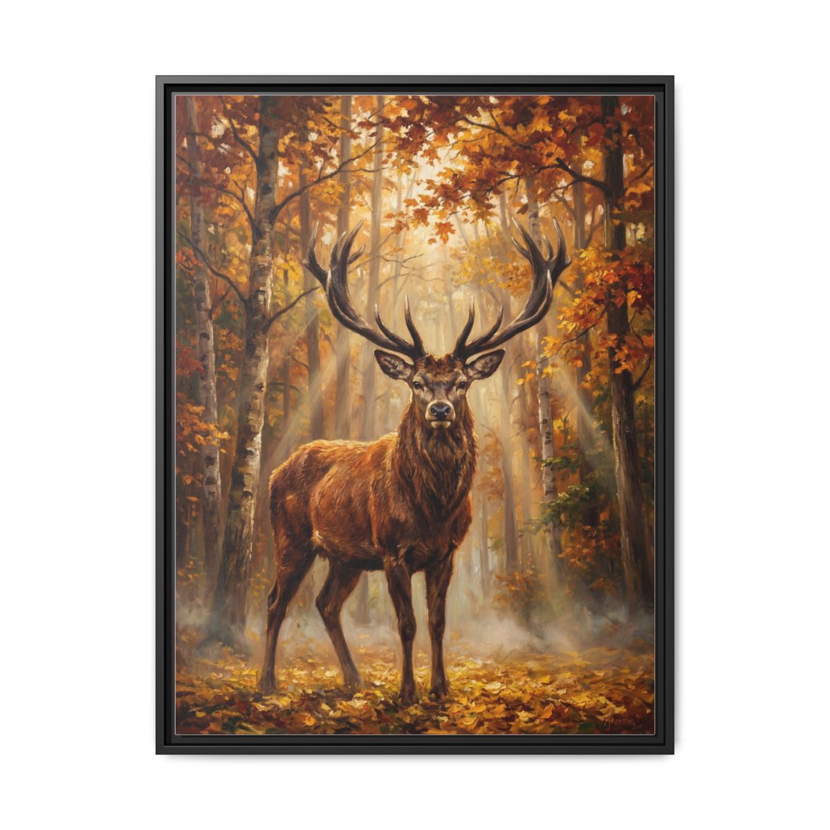 Deer Stag Canvas Wall Art | Autumn Forest Wildlife Oil Painting | Living Room Nature Decor — Thumbnail 2