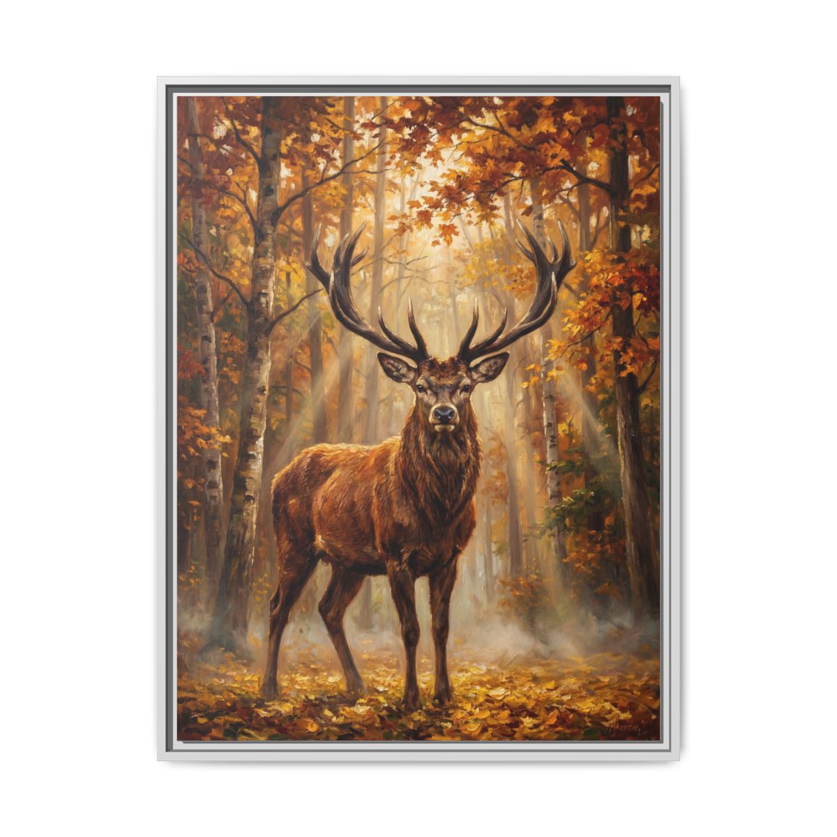 Deer Stag Canvas Wall Art | Autumn Forest Wildlife Oil Painting | Living Room Nature Decor — Thumbnail 4