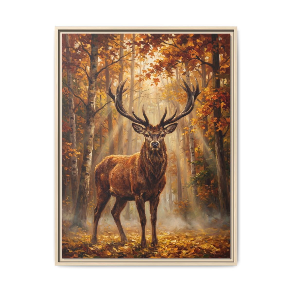 Deer Stag Canvas Wall Art | Autumn Forest Wildlife Oil Painting | Living Room Nature Decor — Thumbnail 5